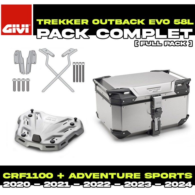 PACK-SR1178-OBKE58A : Paquete Top-Case Givi Trekker Outback Evo 58L Alu Honda CRF Africa Twin