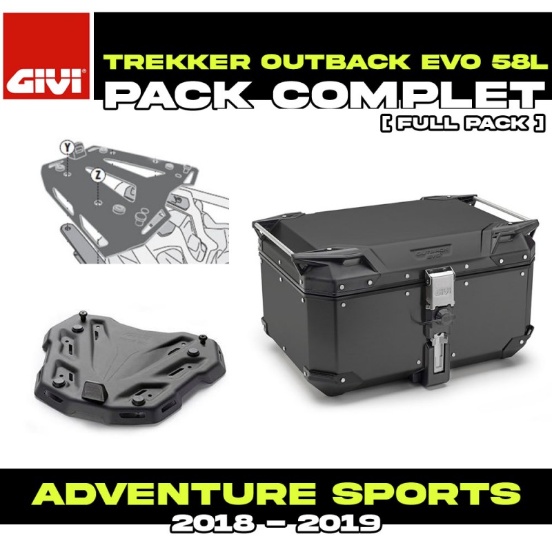 PACK-SR1161-OBKE58B : Pacchetto Top Case Givi Trekker Outback Evo 58L Nero Honda CRF Africa Twin